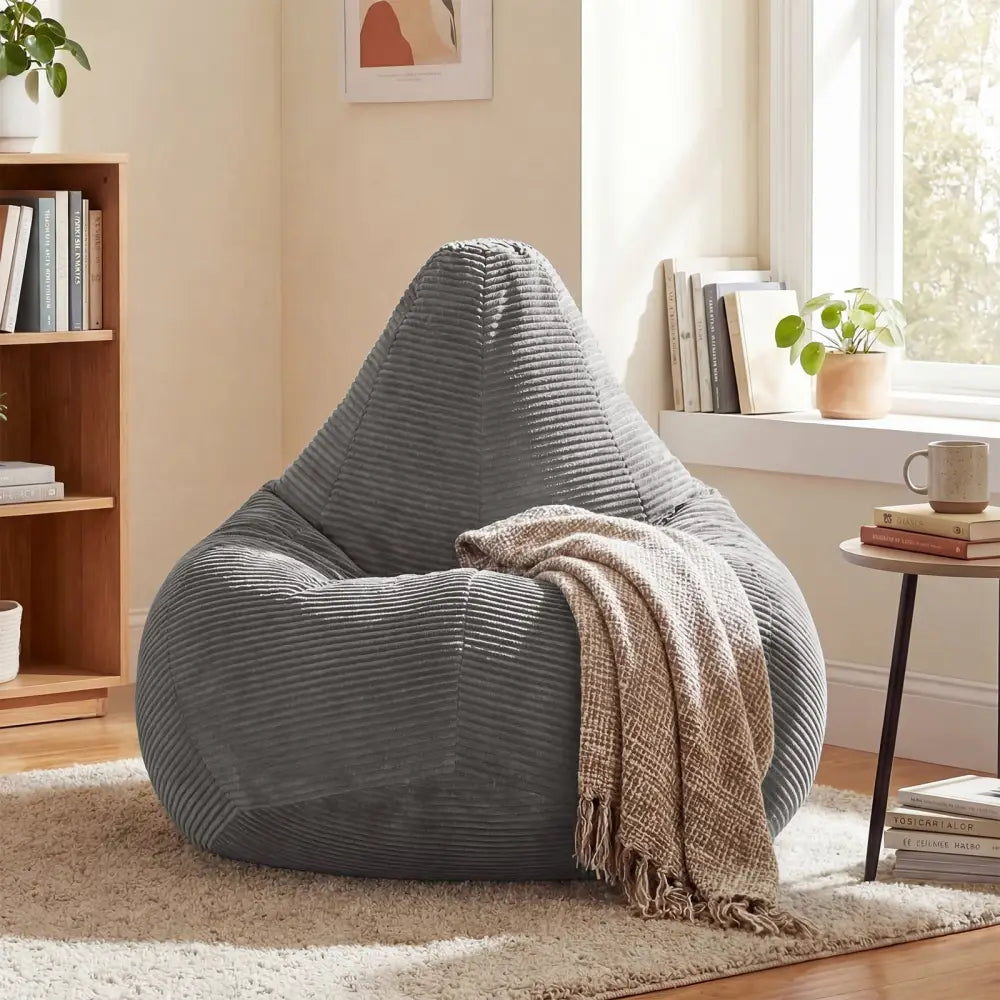 Bean Bag Chair for Adults Accent Lazy Sofa with Skin-friendly Corduroy Cover and Soft Sponge Filling-Dark Gray - Dark