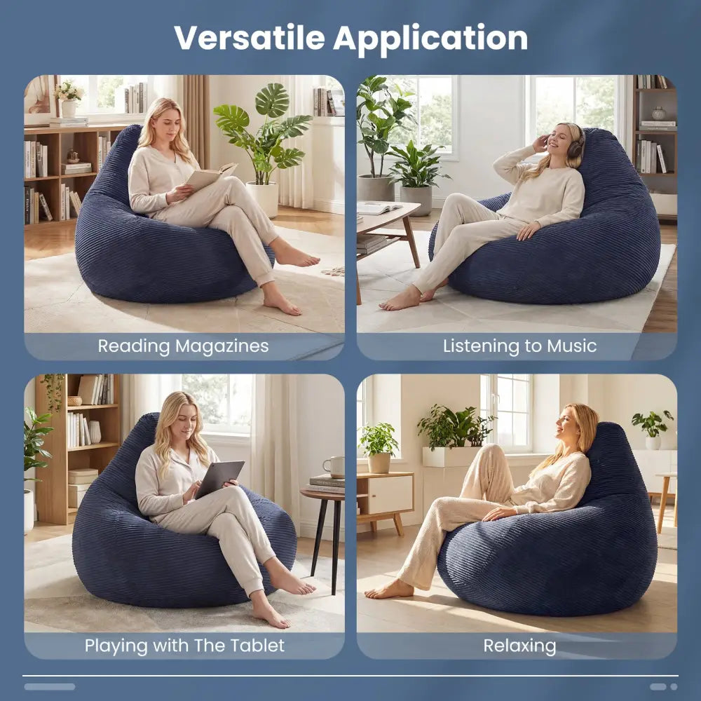 Bean Bag Chair for Adults Accent Lazy Sofa with Skin-friendly Corduroy Cover and Soft Sponge Filling-Blue - Blue