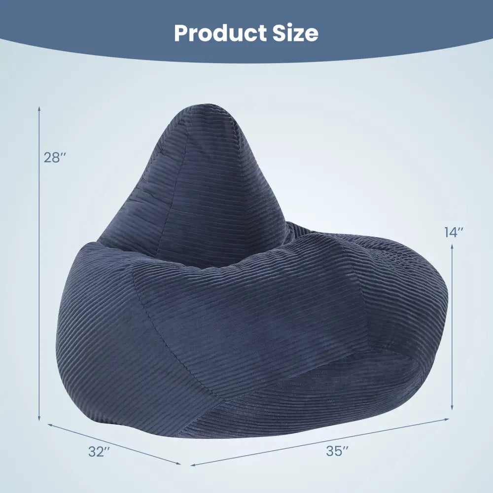 Bean Bag Chair for Adults Accent Lazy Sofa with Skin-friendly Corduroy Cover and Soft Sponge Filling-Blue - Blue
