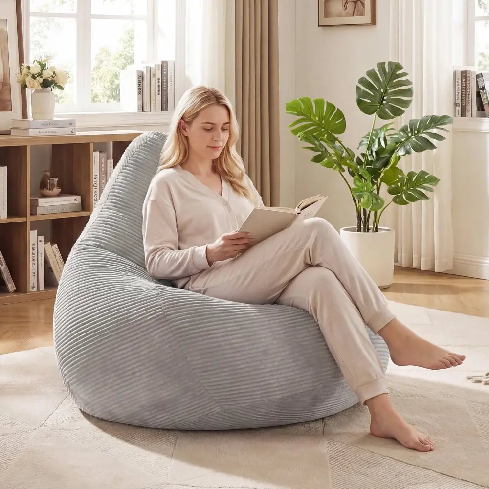 Bean Bag Chair for Adults Accent Lazy Sofa with Skin-friendly Corduroy Cover and Soft Sponge Filling-Gray - Gray