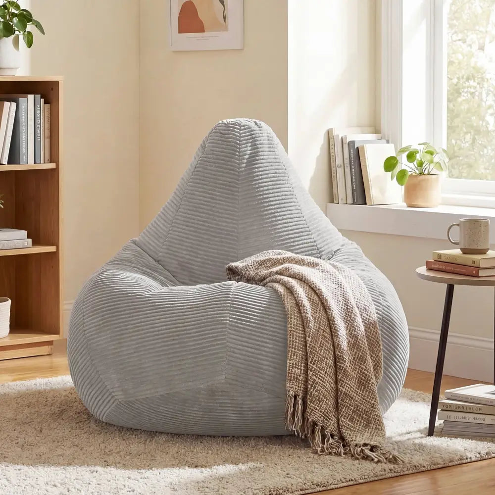 Bean Bag Chair for Adults Accent Lazy Sofa with Skin-friendly Corduroy Cover and Soft Sponge Filling-Gray - Gray