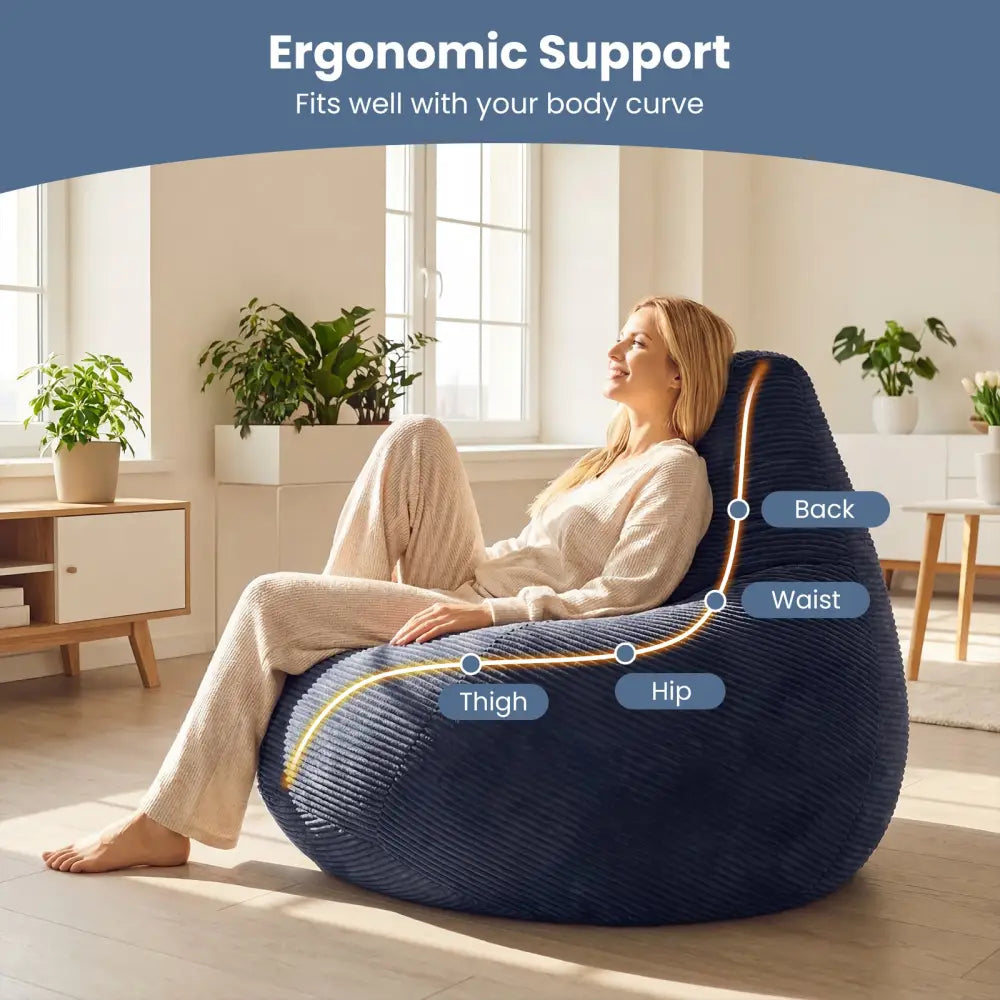 Bean Bag Chair for Adults Accent Lazy Sofa with Skin-friendly Corduroy Cover and Soft Sponge Filling-Blue - Blue