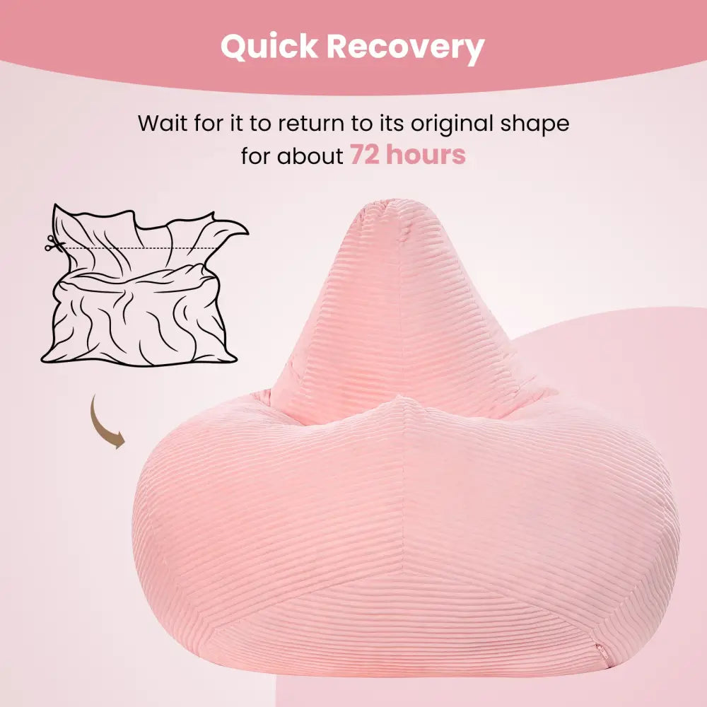 Bean Bag Chair for Adults Accent Lazy Sofa with Skin-friendly Corduroy Cover and Soft Sponge Filling-Pink - Pink