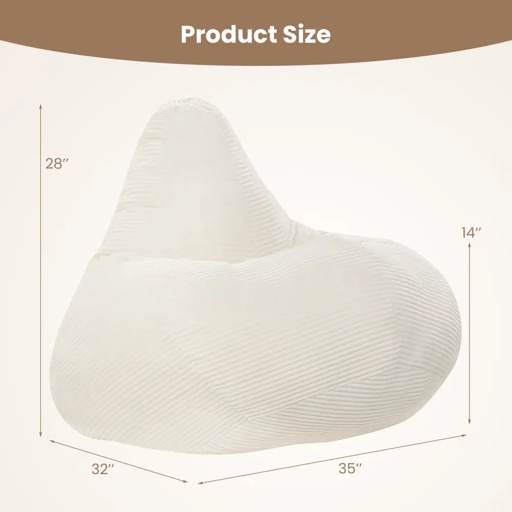 Bean Bag Chair for Adults Accent Lazy Sofa with Skin-friendly Corduroy Cover and Soft Sponge Filling-Off White
