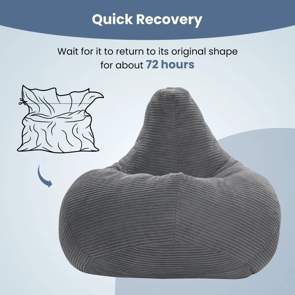 Bean Bag Chair for Adults Accent Lazy Sofa with Skin-friendly Corduroy Cover and Soft Sponge Filling-Dark Gray - Dark