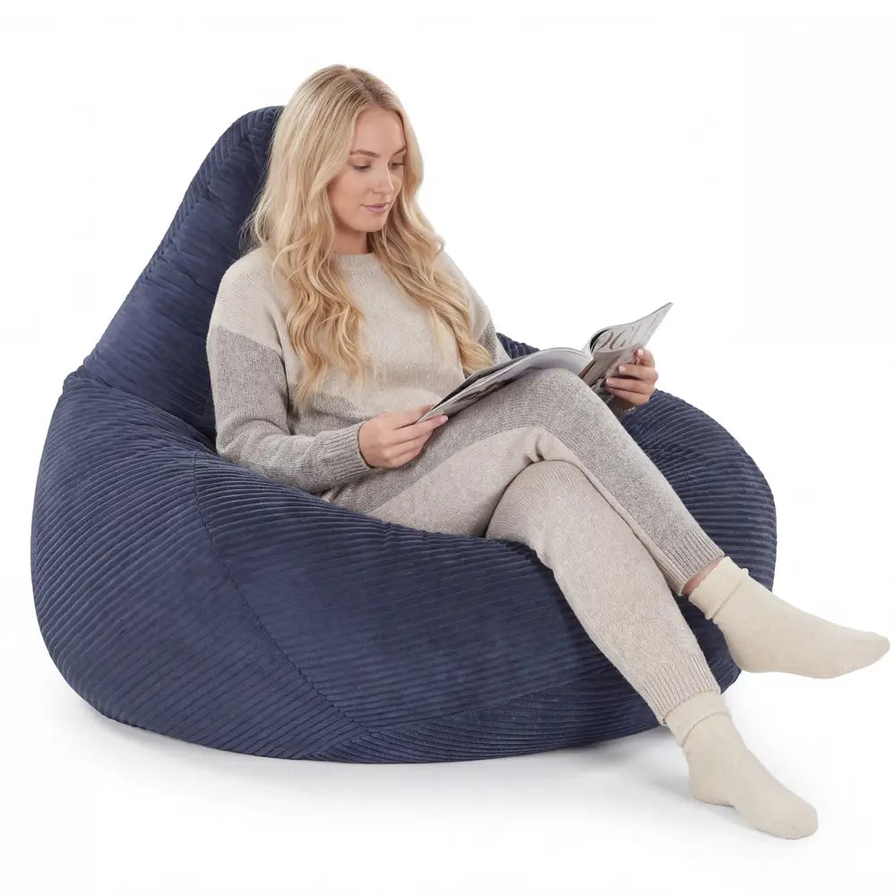 Bean Bag Chair for Adults Accent Lazy Sofa with Skin-friendly Corduroy Cover and Soft Sponge Filling-Blue - Blue