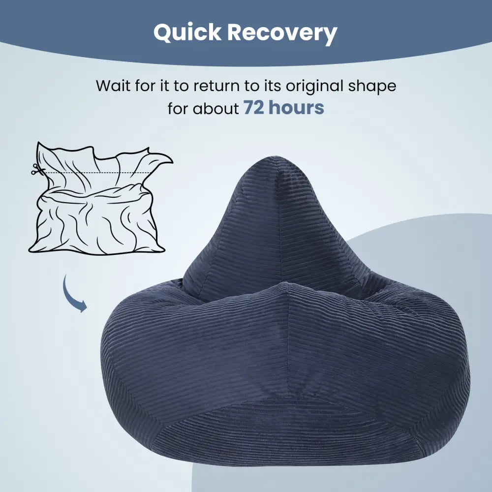 Bean Bag Chair for Adults Accent Lazy Sofa with Skin-friendly Corduroy Cover and Soft Sponge Filling-Blue - Blue