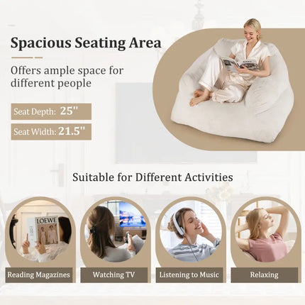 Bean Bag Chair Plush Lazy Sofa with Ultra-soft Velvet Cover-Beige - Beige - Floor Chairs