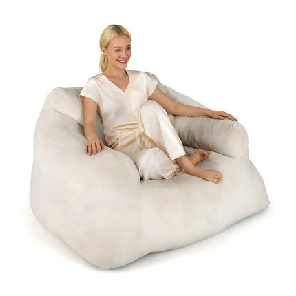 Bean Bag Chair Plush Lazy Sofa with Ultra-soft Velvet Cover-Beige - Beige - Floor Chairs