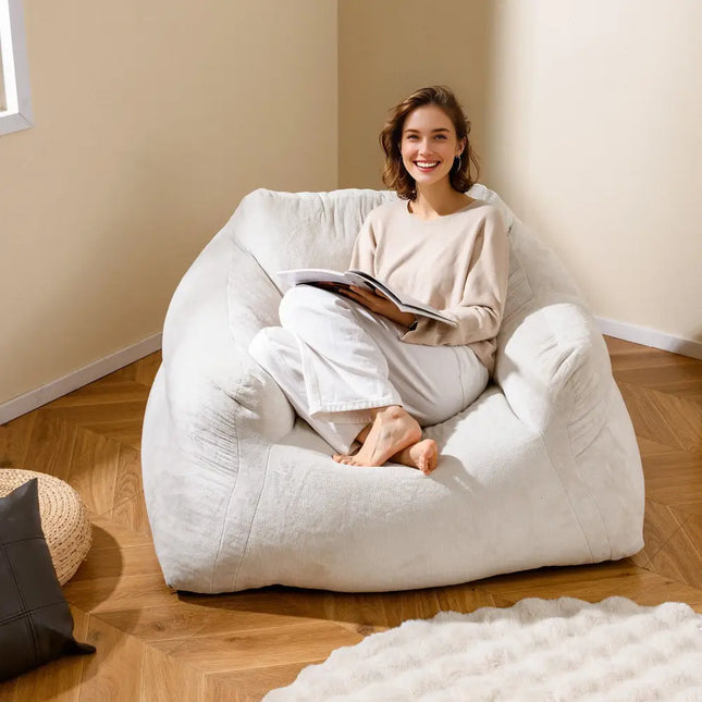 Bean Bag Chair Plush Lazy Sofa with Ultra-soft Velvet Cover-Beige - Beige - Floor Chairs