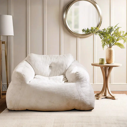 Bean Bag Chair Plush Lazy Sofa with Ultra-soft Velvet Cover-Beige - Beige - Floor Chairs