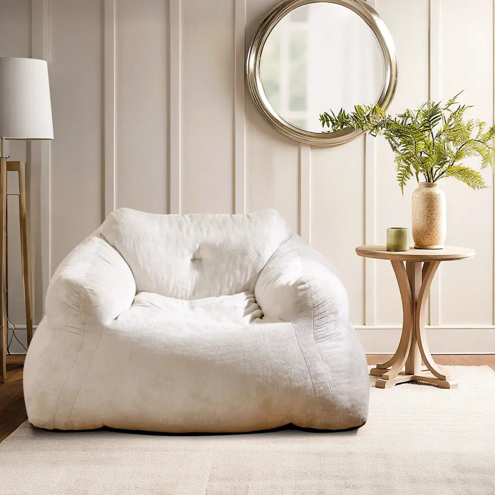 Bean Bag Chair Plush Lazy Sofa with Ultra-soft Velvet Cover-Beige - Beige - Floor Chairs