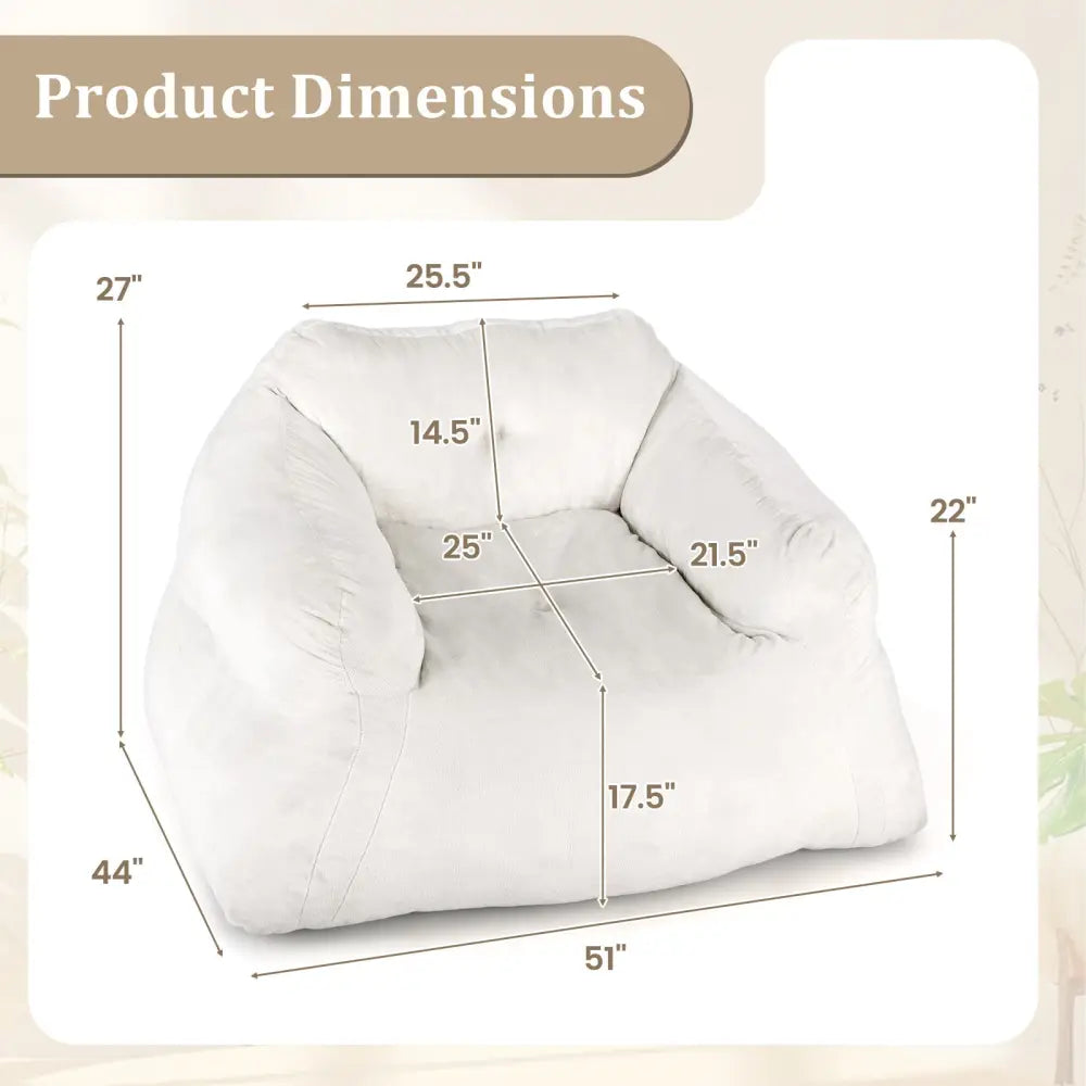 Bean Bag Chair Plush Lazy Sofa with Ultra-soft Velvet Cover-Beige - Beige - Floor Chairs