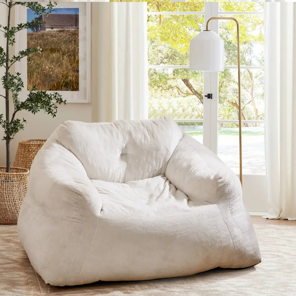 Bean Bag Chair Plush Lazy Sofa with Ultra-soft Velvet Cover-Beige - Beige - Floor Chairs