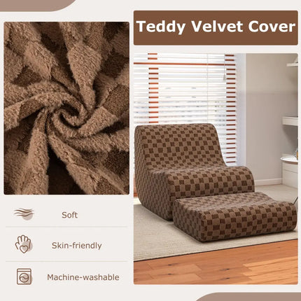 Bean Bag Chair with Ottoman and High Elasticity Sponge-Brown - Brown - Sofas & Loveseats