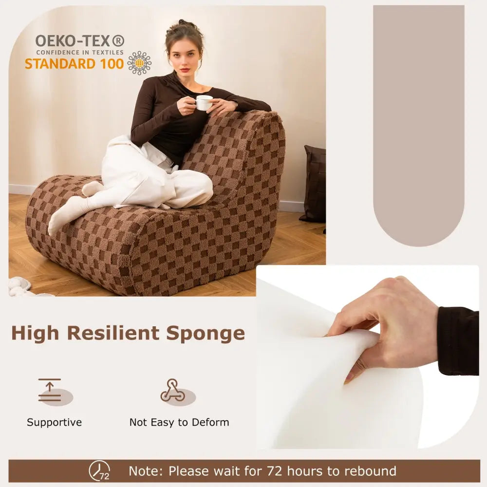 Bean Bag Chair with Ottoman and High Elasticity Sponge-Brown - Brown - Sofas & Loveseats