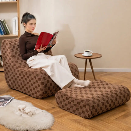 Bean Bag Chair with Ottoman and High Elasticity Sponge-Brown - Brown - Sofas & Loveseats