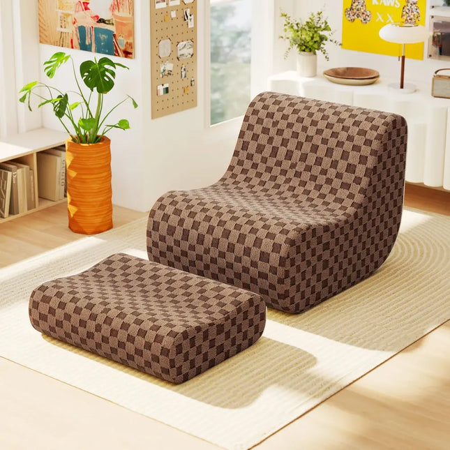 Bean Bag Chair with Ottoman and High Elasticity Sponge-Brown - Brown - Sofas & Loveseats