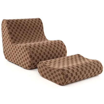 Bean Bag Chair with Ottoman and High Elasticity Sponge-Brown - Brown - Sofas & Loveseats
