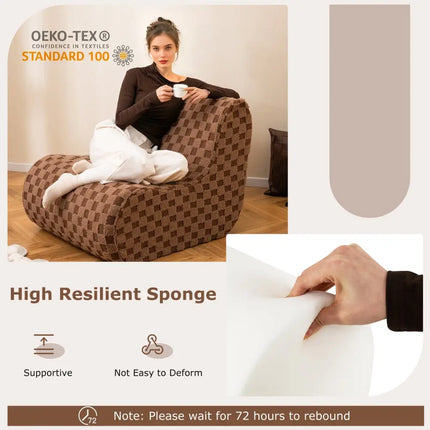 Bean Bag Chair with Ottoman and High Elasticity Sponge-Brown - Brown - Sofas & Loveseats