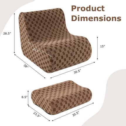 Bean Bag Chair with Ottoman and High Elasticity Sponge-Brown - Brown - Sofas & Loveseats