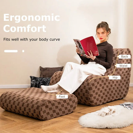 Bean Bag Chair with Ottoman and High Elasticity Sponge-Brown - Brown - Sofas & Loveseats
