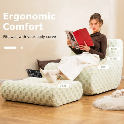 Bean Bag Chair with Ottoman and High Elasticity Sponge-Green - Green - Sofas & Loveseats