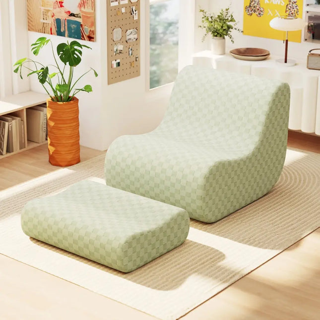 Bean Bag Chair with Ottoman and High Elasticity Sponge-Green - Green - Sofas & Loveseats