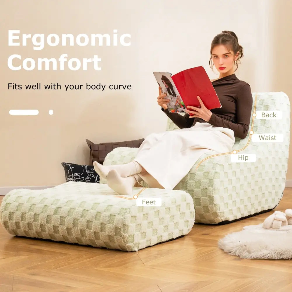 Bean Bag Chair with Ottoman and High Elasticity Sponge-Green - Green - Sofas & Loveseats