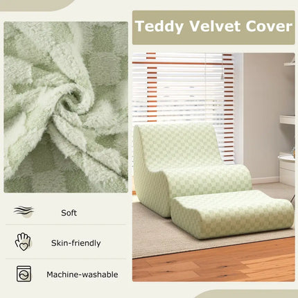 Bean Bag Chair with Ottoman and High Elasticity Sponge-Green - Green - Sofas & Loveseats