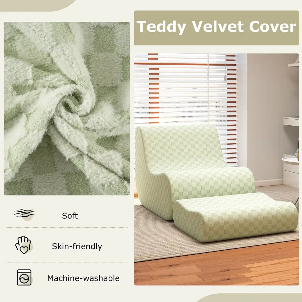 Bean Bag Chair with Ottoman and High Elasticity Sponge-Green - Green - Sofas & Loveseats