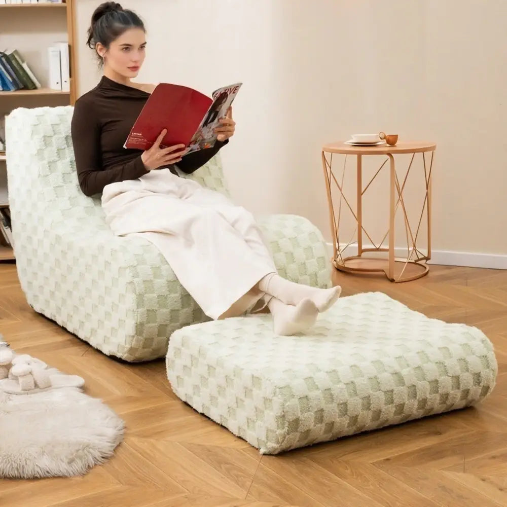 Bean Bag Chair with Ottoman and High Elasticity Sponge-Green - Green - Sofas & Loveseats