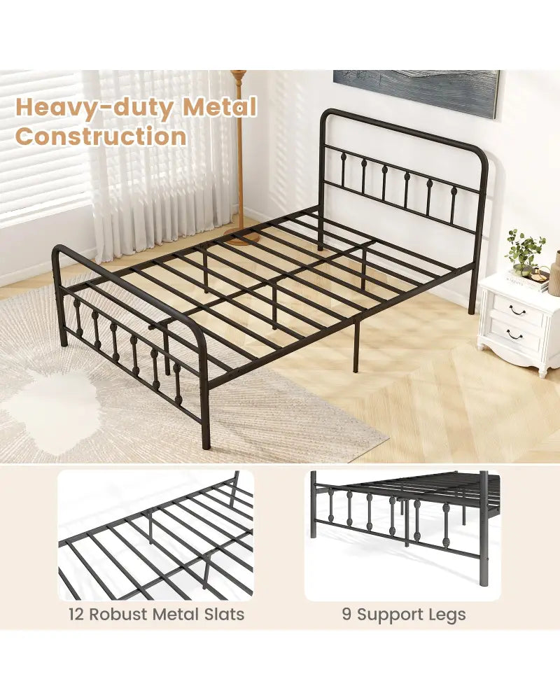 Bed Frame with Headboard and Under Bed Storage Black-Full Size - Simple Bed Frame