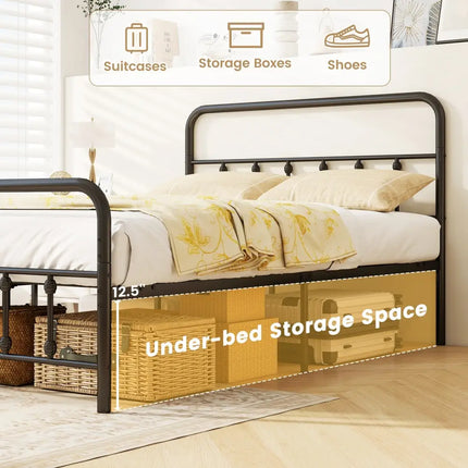 Bed Frame with Headboard and Under Bed Storage Black-Full Size - Simple Bed Frame