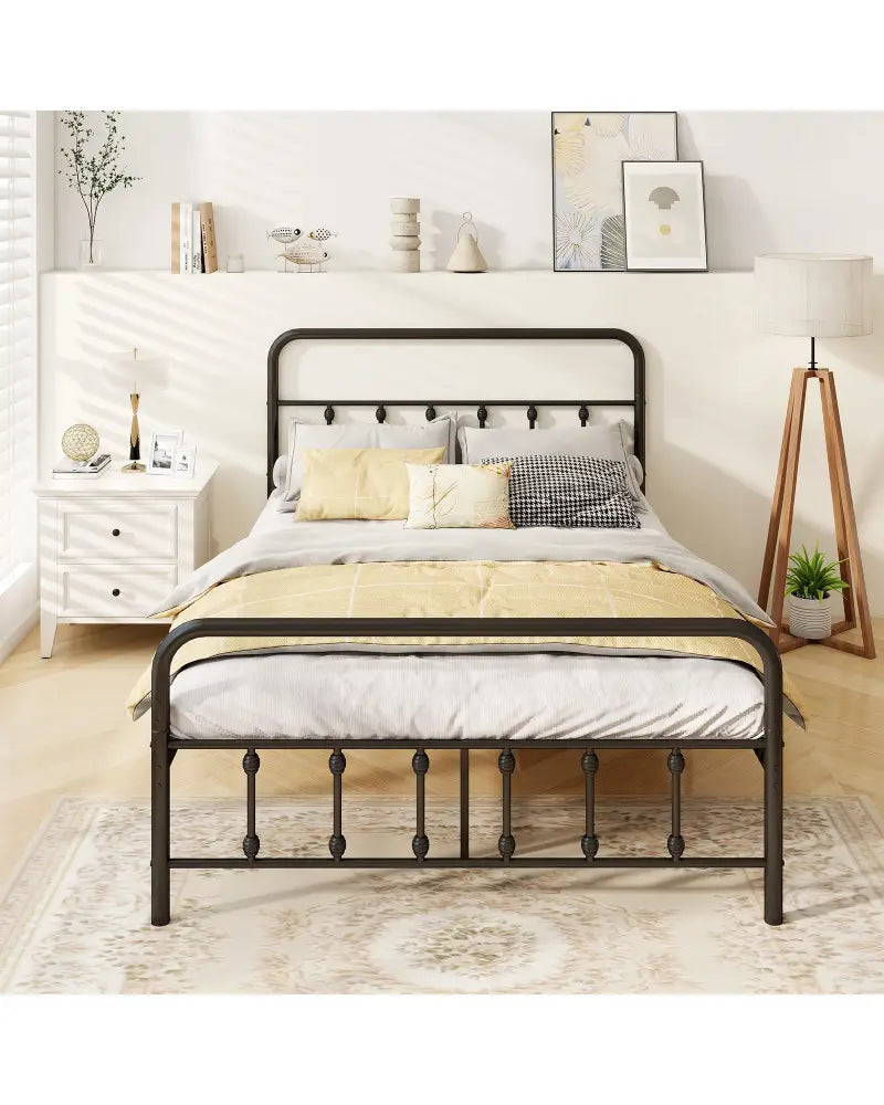 Bed Frame with Headboard and Under Bed Storage Black-Full Size - Simple Bed Frame