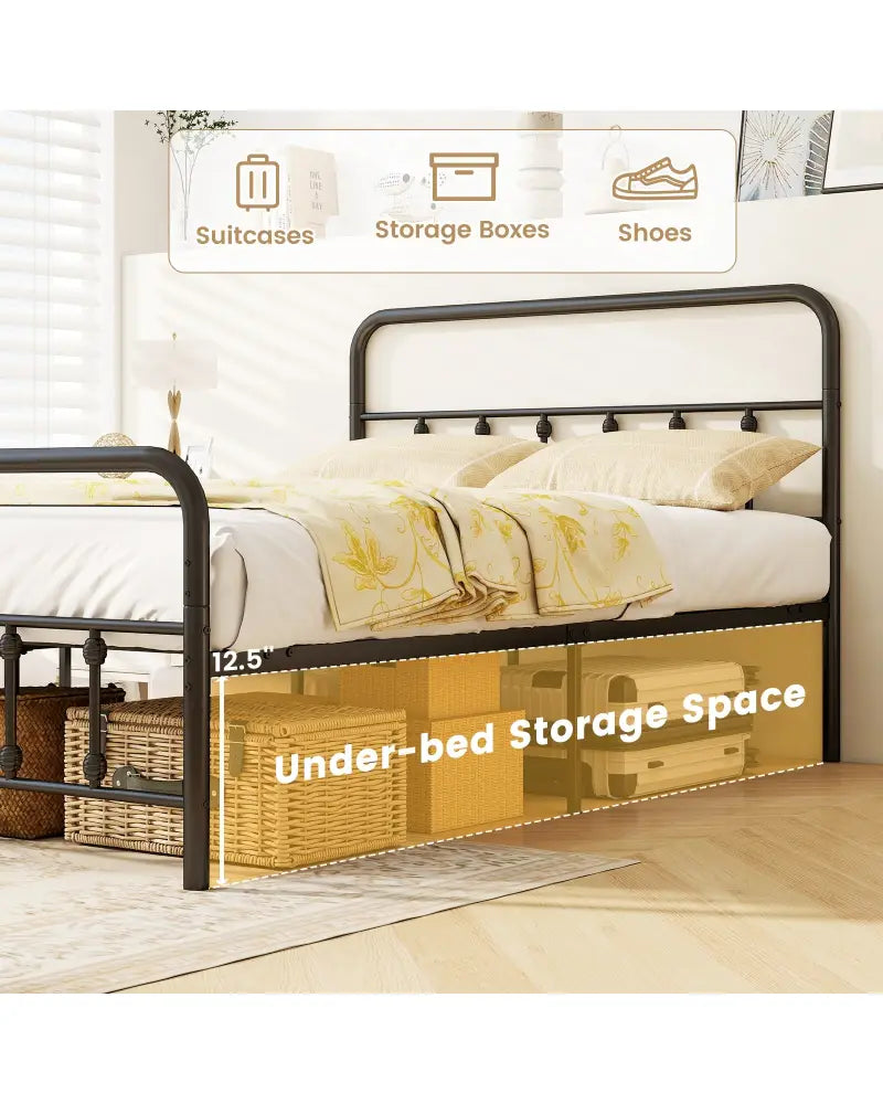 Bed Frame with Headboard and Under Bed Storage Black-Full Size - Simple Bed Frame
