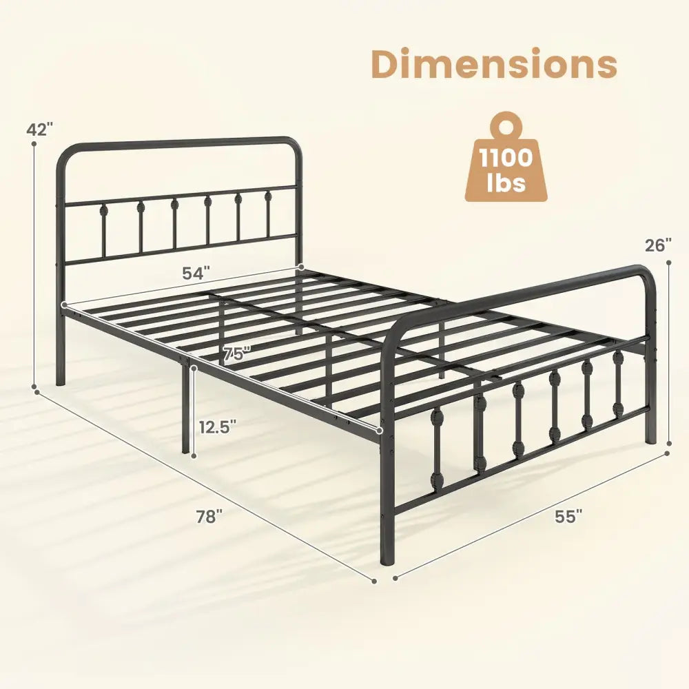 Bed Frame with Headboard and Under Bed Storage Black-Full Size - Simple Bed Frame