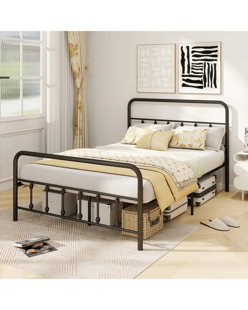 Bed Frame with Headboard and Under Bed Storage Black-Full Size - Simple Bed Frame