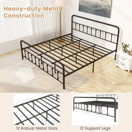 Bed Frame with Headboard and Under Bed Storage Black-King Size - Black - Simple Bed Frame