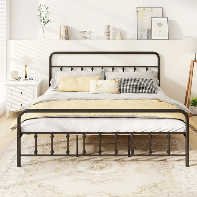 Bed Frame with Headboard and Under Bed Storage Black-King Size - Black - Simple Bed Frame