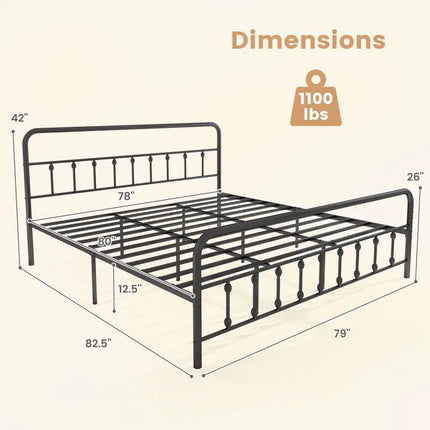 Bed Frame with Headboard and Under Bed Storage Black-King Size - Black - Simple Bed Frame