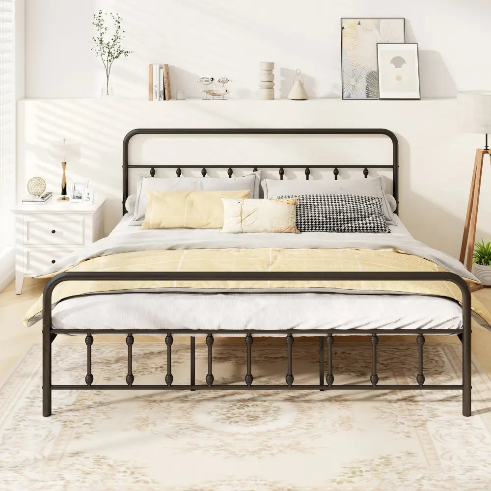 Bed Frame with Headboard and Under Bed Storage Black-King Size - Black - Simple Bed Frame