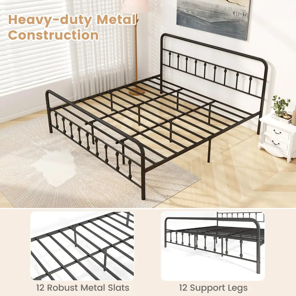 Bed Frame with Headboard and Under Bed Storage Black-King Size - Black - Simple Bed Frame