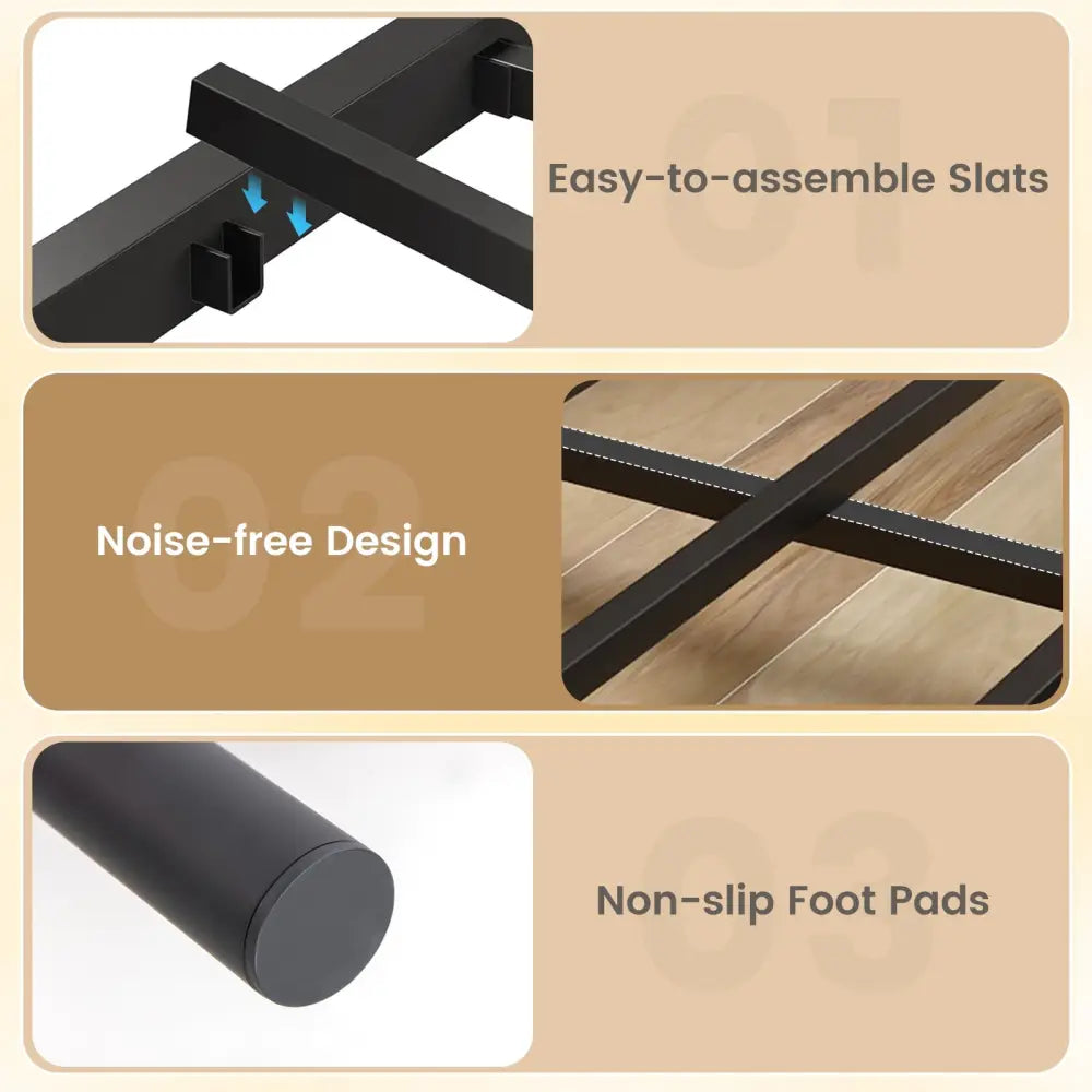 Bed Frame with Headboard and Under Bed Storage Black-King Size - Black - Simple Bed Frame