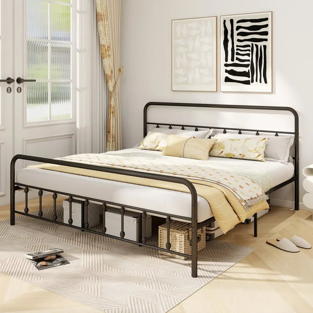 Bed Frame with Headboard and Under Bed Storage Black-King Size - Black - Simple Bed Frame