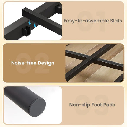 Bed Frame with Headboard and Under Bed Storage Black-King Size - Black - Simple Bed Frame