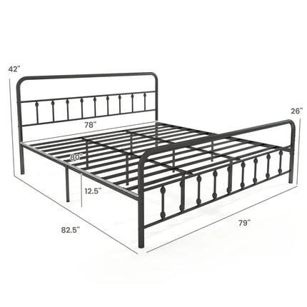 Bed Frame with Headboard and Under Bed Storage Black-King Size - Black - Simple Bed Frame