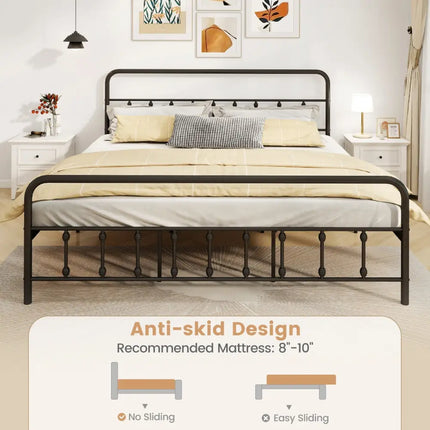 Bed Frame with Headboard and Under Bed Storage Black-King Size - Black - Simple Bed Frame