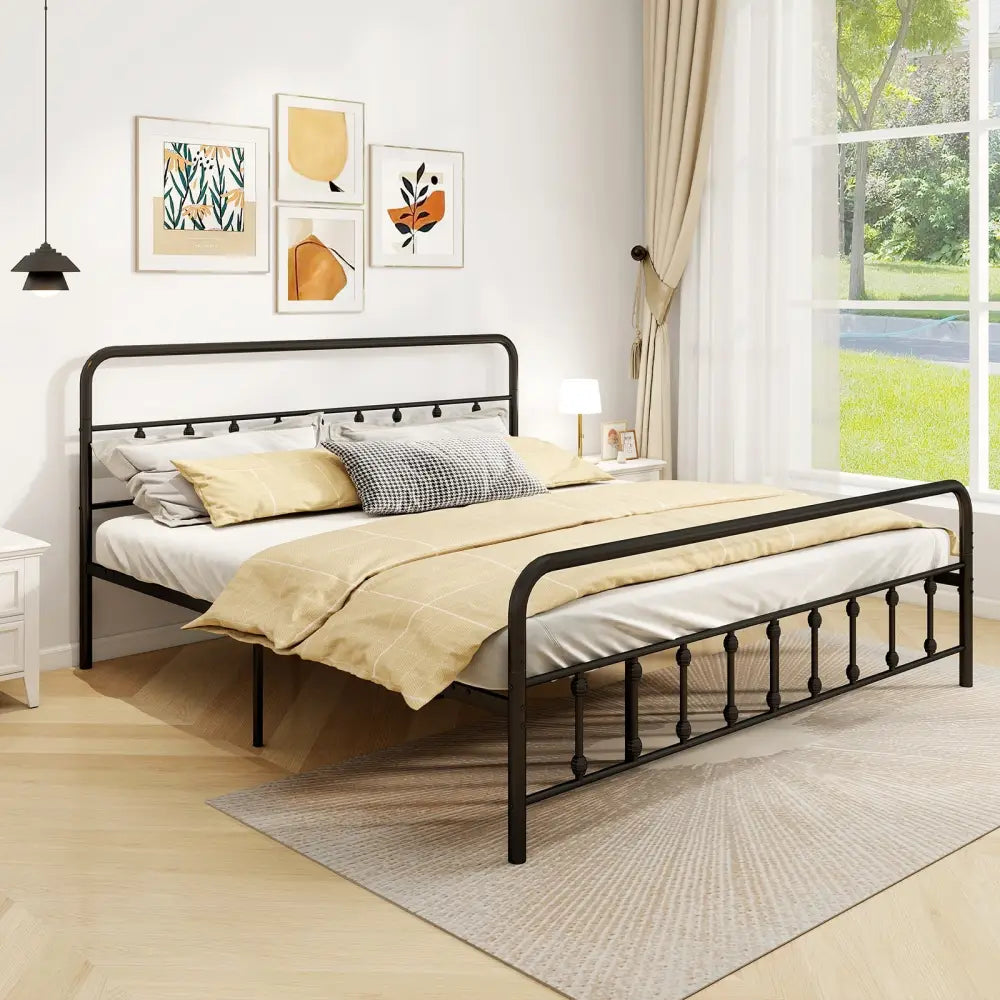 Bed Frame with Headboard and Under Bed Storage Black-King Size - Black - Simple Bed Frame