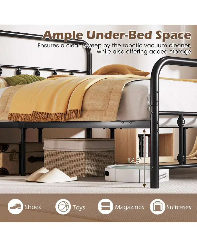 Bed Frame with Headboard and Under Bed Storage Black-Queen Size - Simple Bed Frame